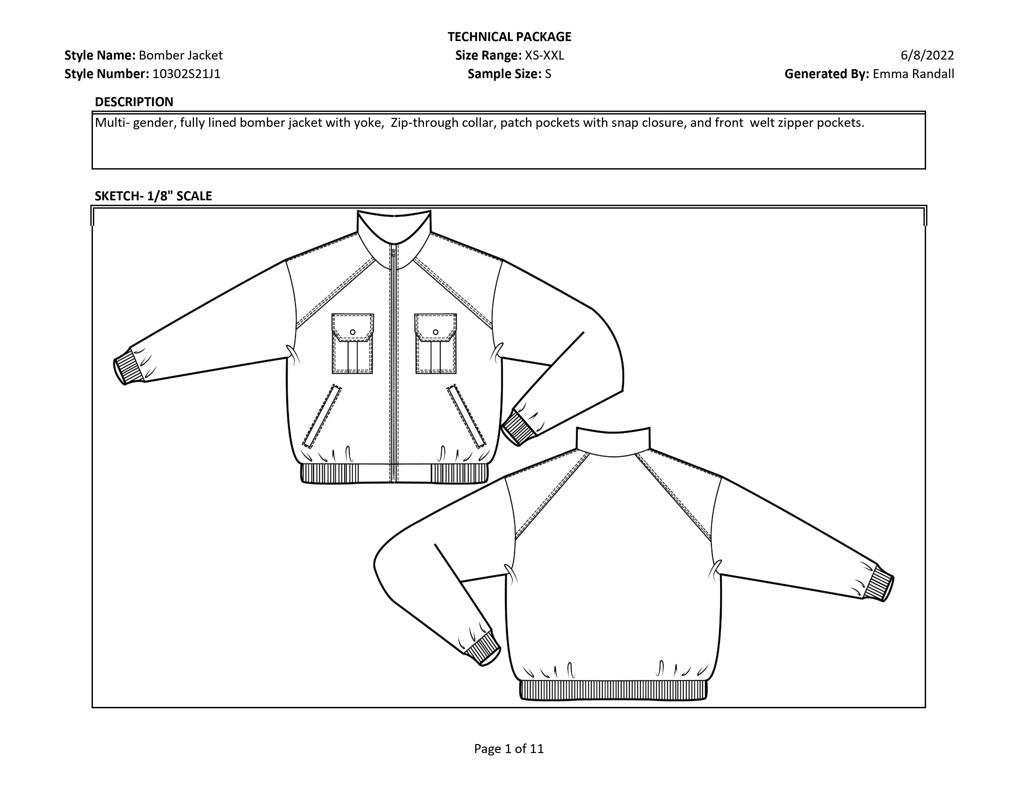 Bomber Jacket tech pack page 1