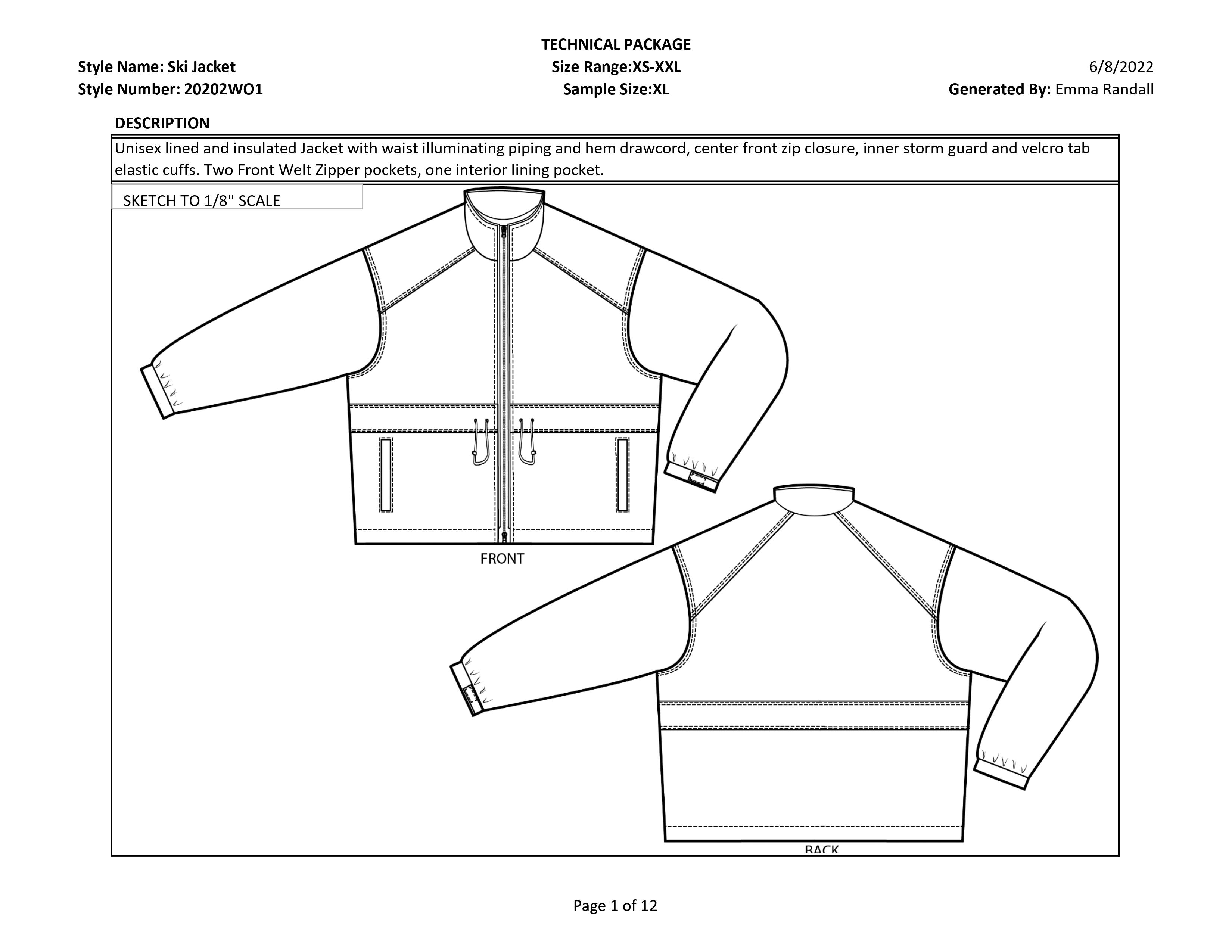 Ski Jacket tech pack page 1
