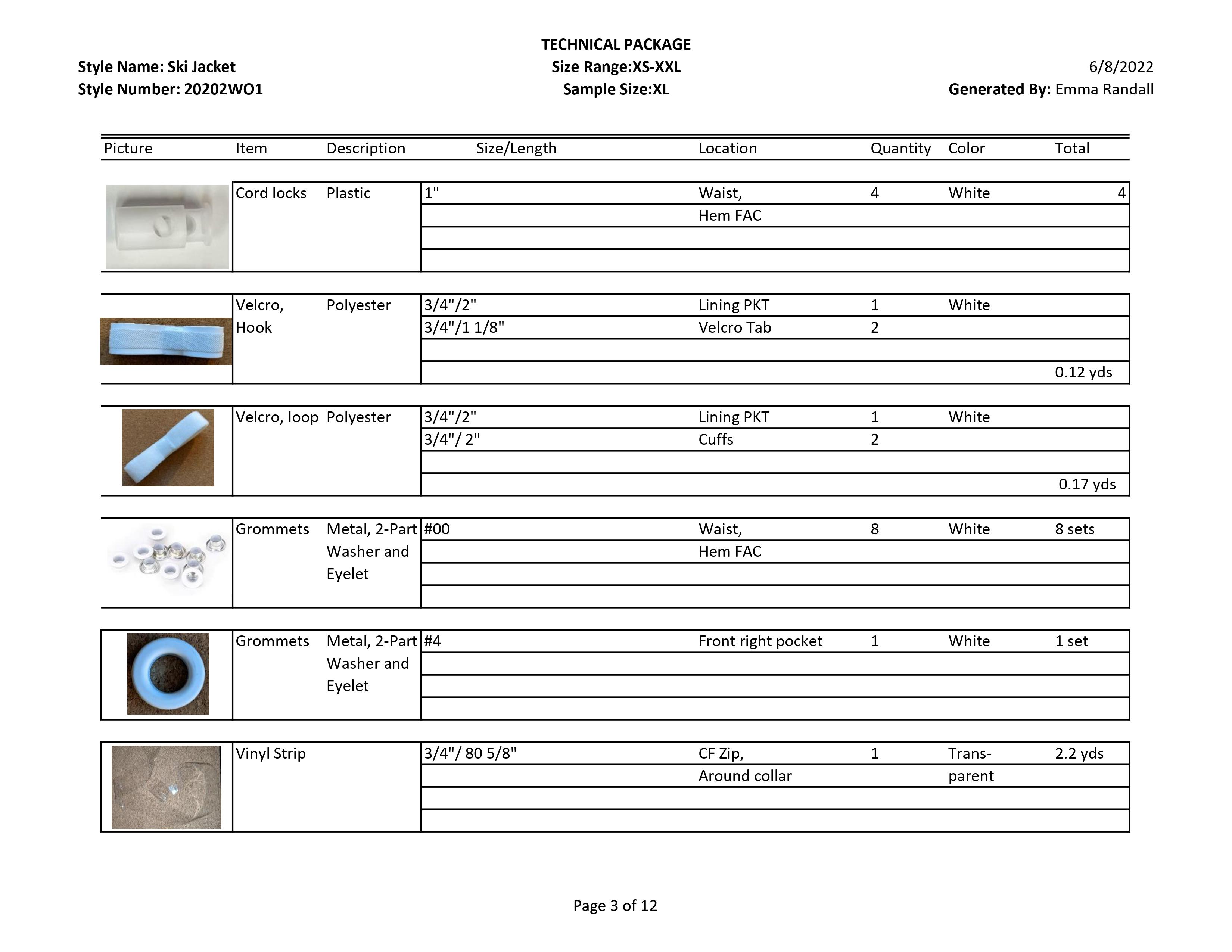 Ski Jacket tech pack page 3