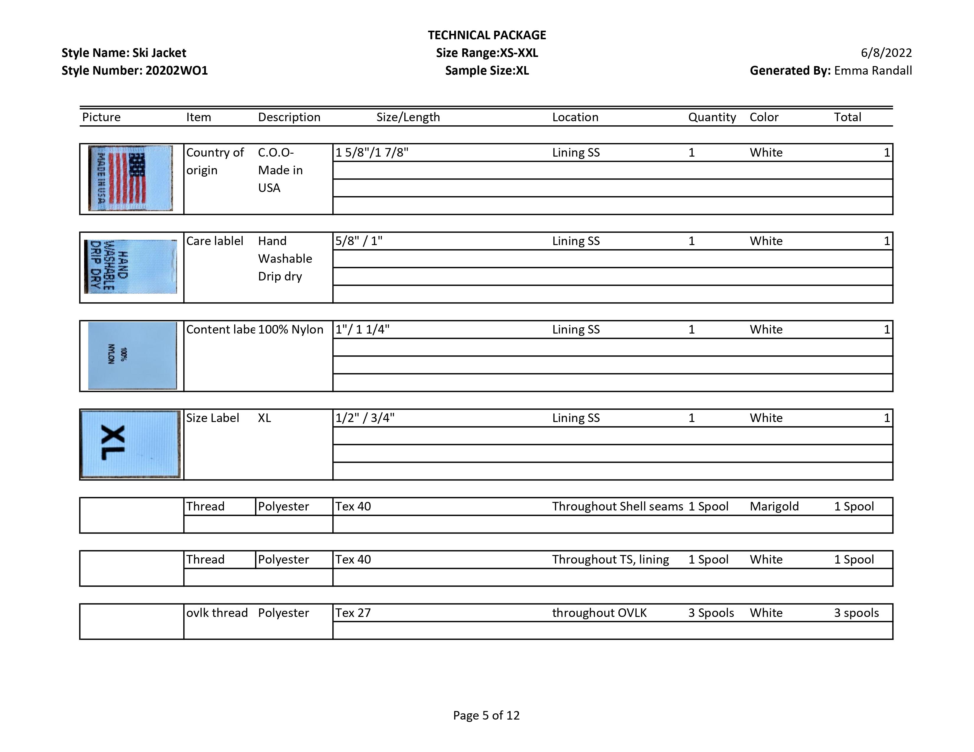 Ski Jacket tech pack page 5